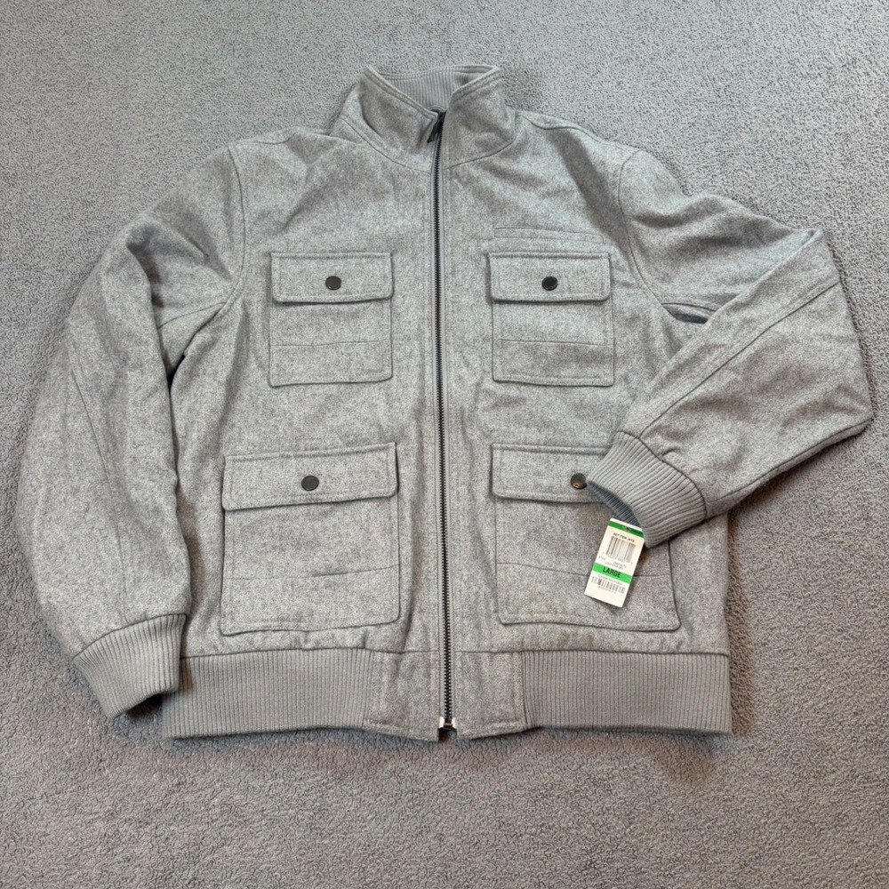 American Rag Mens Gray Wool Blend Full Zip Bomber Jacket 294804LTG Large NWT
